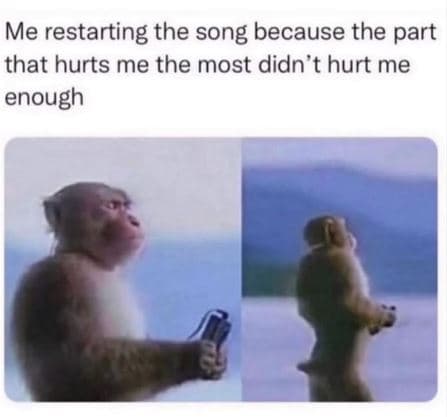 Me restarting the song because the part that hurts me the most didn't hurt me en