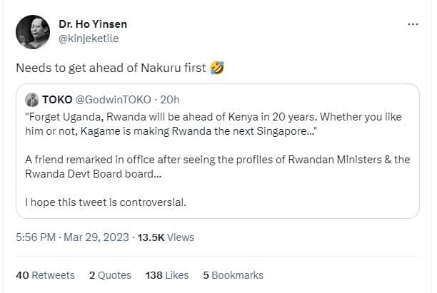 Dr. ho yinsen kinjeketile needs to get ahead of nakuru first toko godwintoko . 2