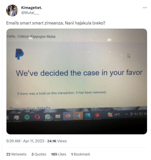 Kimagetiet. mutai emails smart smart zimeanza. nani hajakula breko? hello gideon