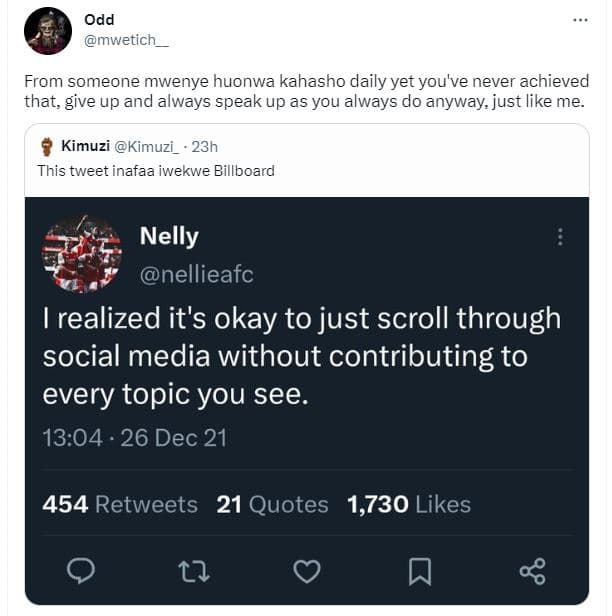 Odd mwetich from someone mwenye huonwa kahasho daily yet you've never achieved t