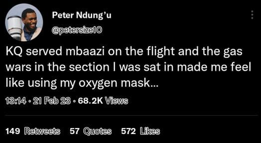 Peter ndung'u potersizelo kq served mbaazi on the flight and the gas wars in the