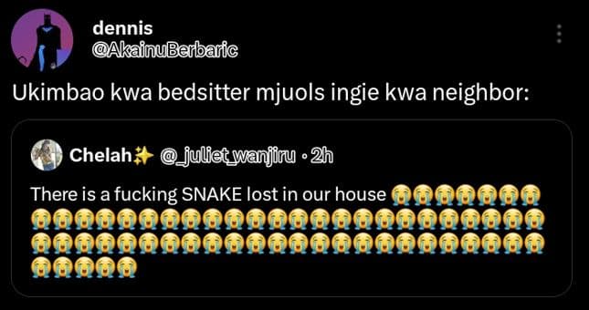 Dennis akainubarbaric ukimbao kwa bedsitter mjuols ingie kwa neighbor chelah jul