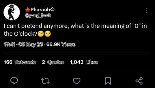 Pharaoh? yng jooh ican't pretend anymore what is the meaning of 0 in the o'clock