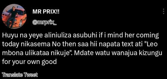 Mr prix! mñprfx huyu na yeye aliniuliza asubuhi ifi mind her coming today nikase