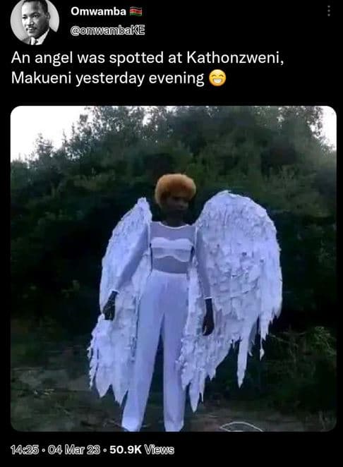 Omwamba ommambake an angel was spotted at kathonzweni, makueni yesterday evening