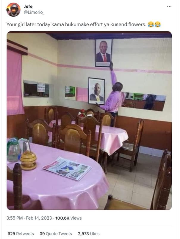 Jefe limorio_ your girl later today kama hukumake effort ya kusend flowers. 2 3.