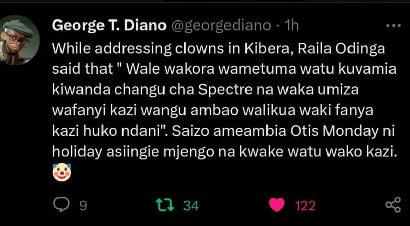 George t. diano georgediano ih while addressing clowns in kibera, raila odinga s