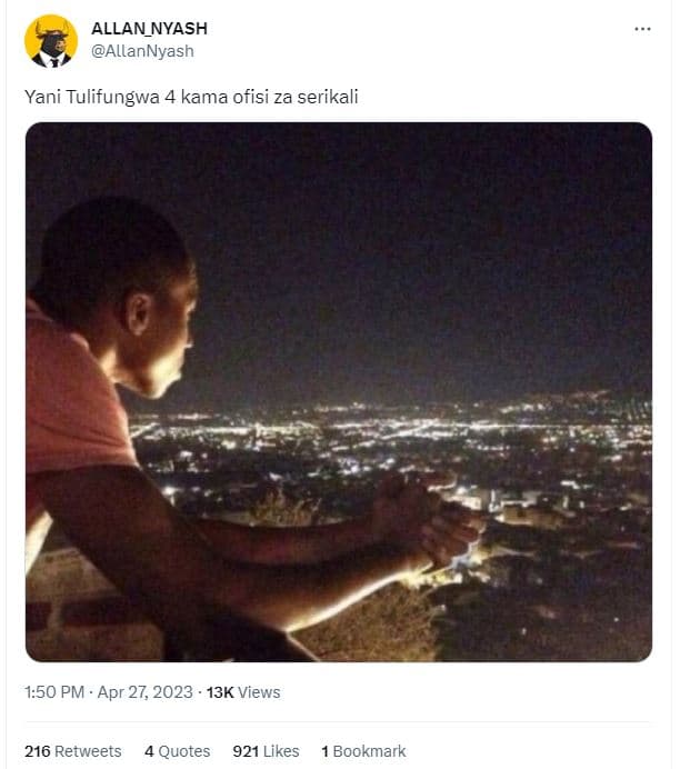 Allan_nyash allannyash yani tulifungwa 4 kama ofisi za serikali 1.50 pm . apr 27