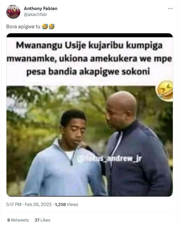 Anthony fabian akachfab bora apigwe tu mwanangu usije kujaribu kumpiga mwanamke,
