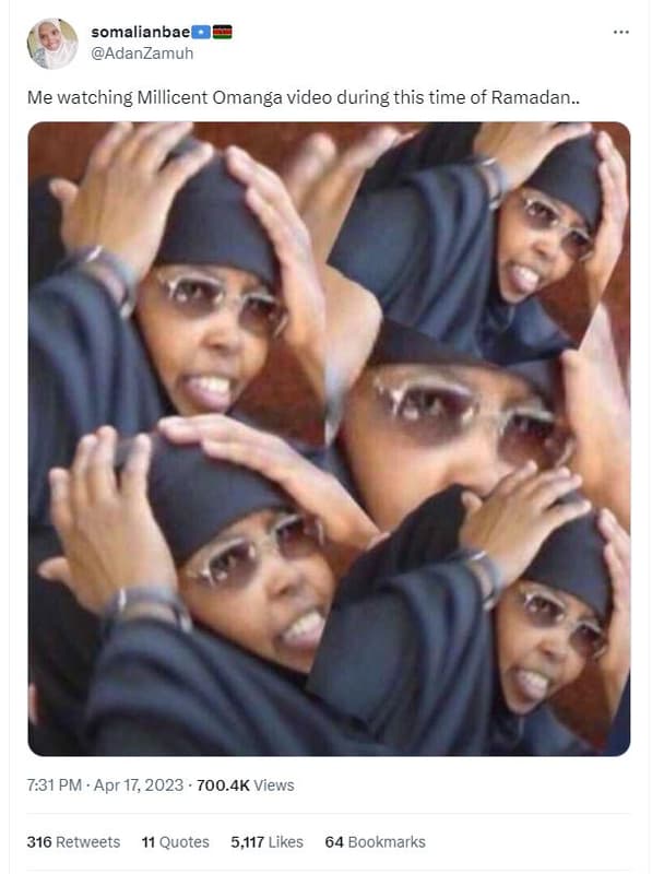 Somalianbae adanzamuh me watching millicent omanga video during this time of ram