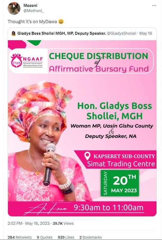 Mozoni mothoni_ thought its on mydawa gladys boss shollei mgh, mp deputy speaker