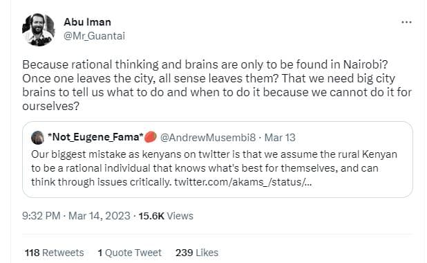 Abu iman mr_guantai because rational thinking and brains are only to be found in