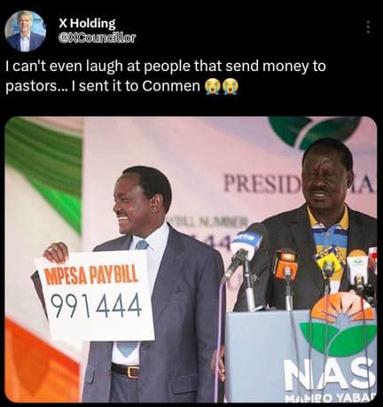 X holding mcouncllof ican't even laugh at people that send money to pastors i se