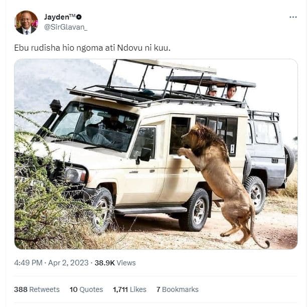 Jayden o sirglavan_ ebu rudisha hio ngoma ati ndovu ni kuu. 4.49 pm apr 2, 38.9k