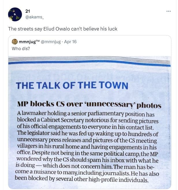 21 akams the streets say eliud owalo can't believe his luck mmnjug m mmnjug apr