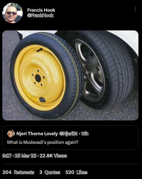 Francis hook hankhook njeri thorne lovely njaribt . 16h what is mudavadi's posit