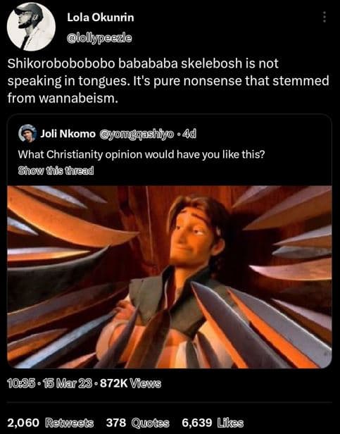 Lola okunrin lollypeezla shikorobobobobo babababa skelebosh is not speaking in t