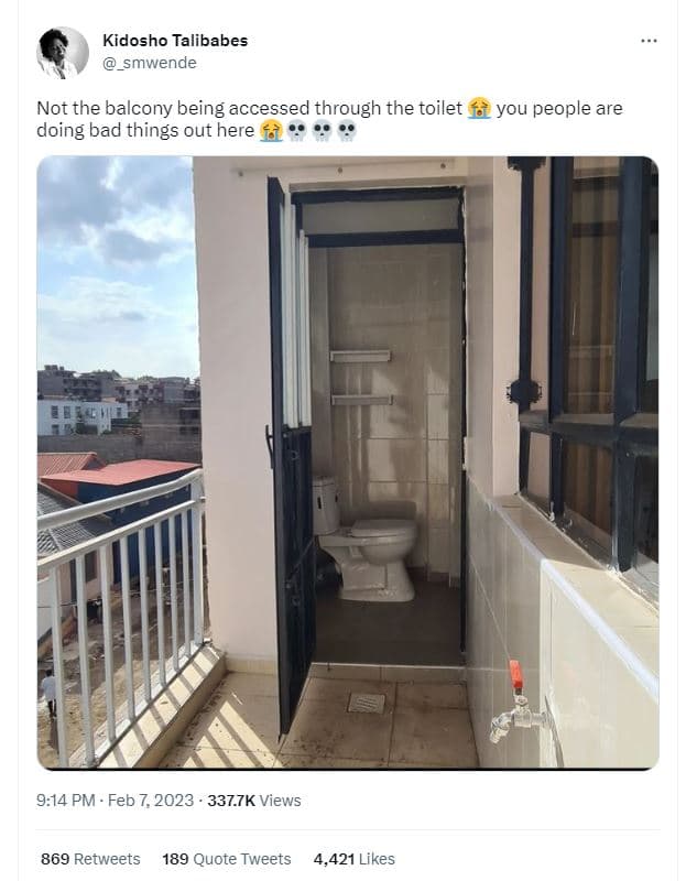 Kidosho talibabes smwende not the balcony being accessed through the toilet you