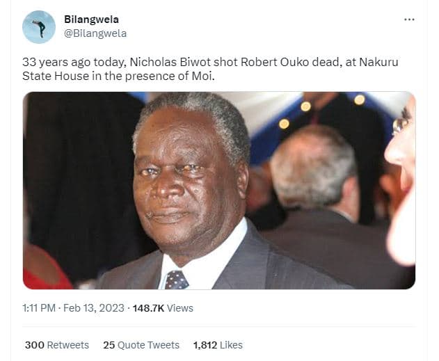 Bilangwela bilangwela 33 years ago today nicholas biwot shot robert ouko dead, a
