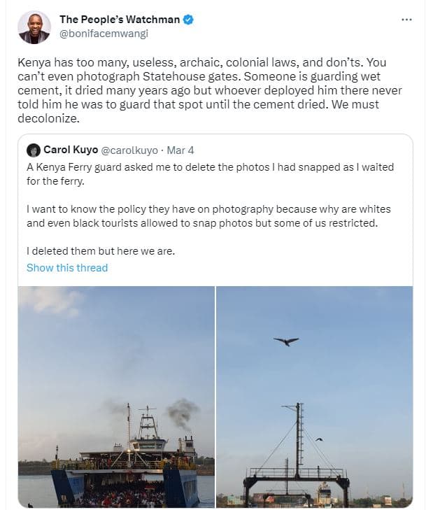 The peoples watchman bonifacemwangi kenya has too many useless archaic, colonial