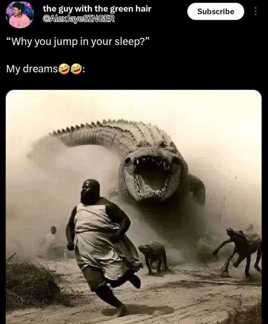 The guy with the green hair alexuayasinger subscribe why you jump in your sleep?