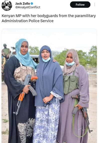 Jack zollo analystconflict follow kenyan mp with her bodyguards from the paramil