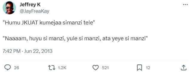 Jeffrey k jayfreakay humu jkuat kumejaa simanzi tele naaaam, huyu si manzi, yule