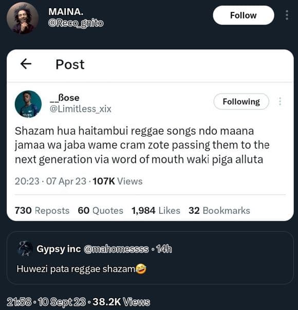 Maina. reco gnit follow post bose limitless xix following shazam hua haitambui r