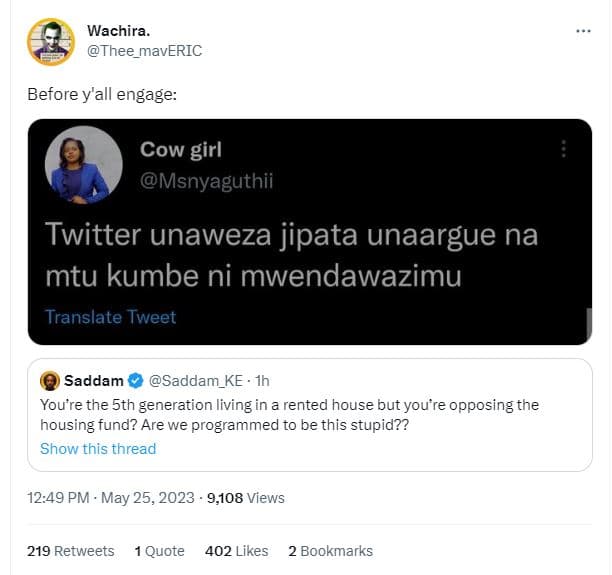 Wachira thee_maveric before y'all engage cow girl msnyaguthii twitter unaweza ji