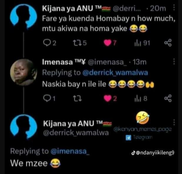 Kijanaya anu tm derri. 20m fare ya kuenda homabay n how much, mtu akiwa na homa