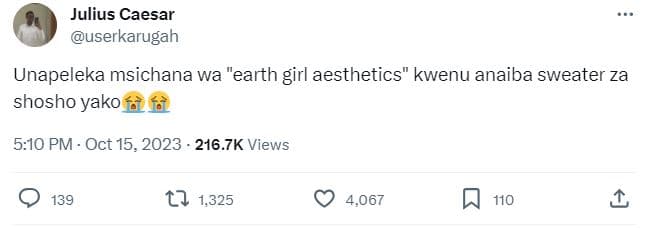Julius caesar userkarugah unapeleka msichana wa 'earth girl aesthetics kwenu ana