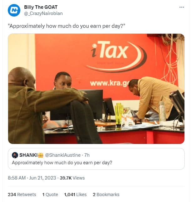 Billy the goat crazynairobian approximately how much do you earn per day? 1 tax