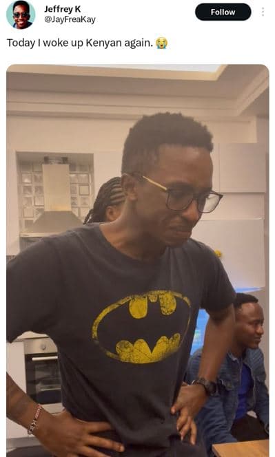 Jeffrey k jayfreakay follow today woke up kenyan again.
