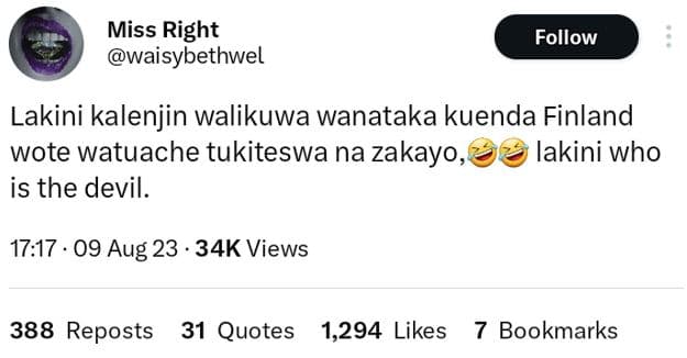 Miss right waisybethwel follow lakini kalenjin walikuwa wanataka kuenda finland