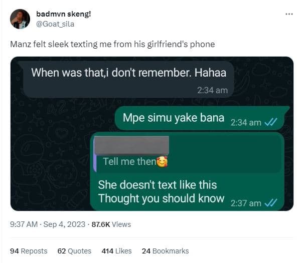 Badmvn skengl goat_sila manz felt sleek texting me from his girlfriend's phone w