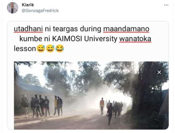 Kiariè gonzagafredrick utadhani ni teargas during maandamano kumbe ni kaimosi un