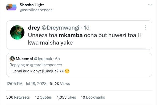 Shosho light carolinespencer drey dreymwangi 1d unaeza toa mkamba ocha but huwez