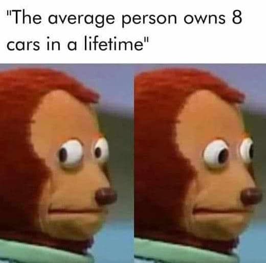 The average person owns 8 cars in a lifetime