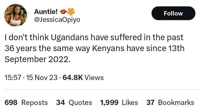 Auntie! jessicaopiyo follow don't think ugandans have suffered in the past 36 ye
