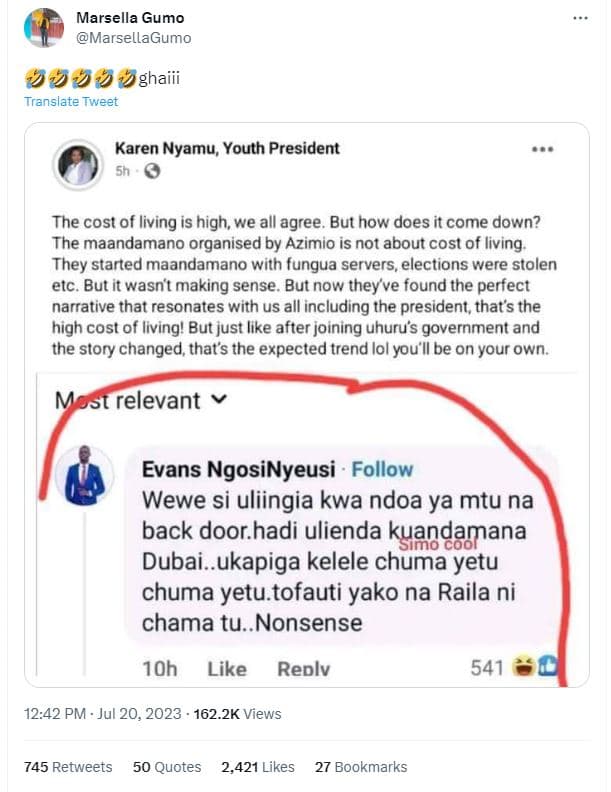 Marsella gumo marsellagumo 'ghaiii translate tweet karen nyamu youth president t