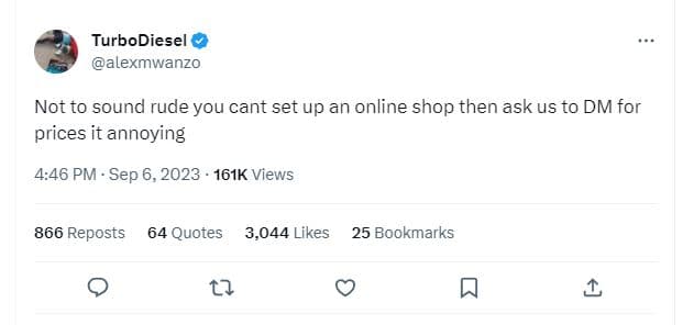 Turbodiesel alexmwanzo not to sound rucle you cant set up an online shop then as