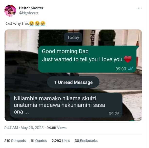 Helter skelter ngafocus dad why this today good morning dad just wanted to tell