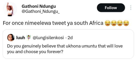 Gathoni ndungu gathoni_ndungu _ follow for once nimeelewa tweet ya south africa