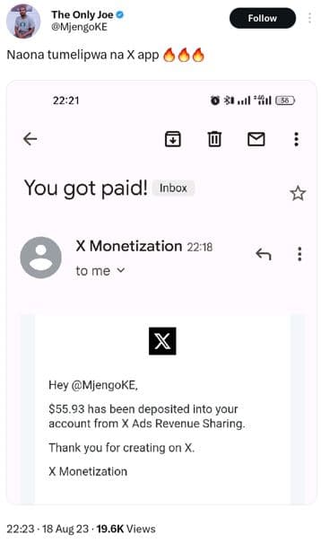 The only joe mjengoke follow naona tumelipwa na xapp 2221 3i,l ' you got paid! i