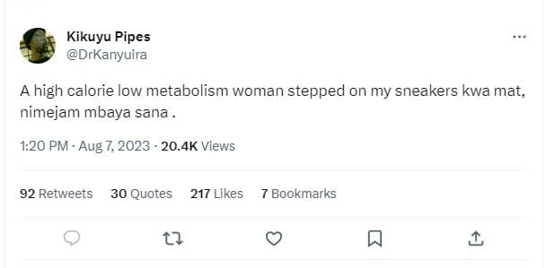 Kikuyu pipes drkanyuira a high calorie low metabolism woman stepped on my sneake