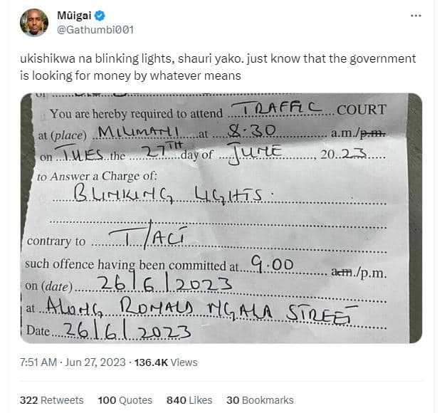 Mmigai gathumbio01 ukishikwa na blinking lights, shauri yako. just know that the