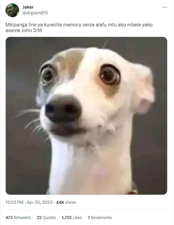 Joker drgrant015 mkipanga line ya kurecite memory verse alafu mtu ako mbele yako