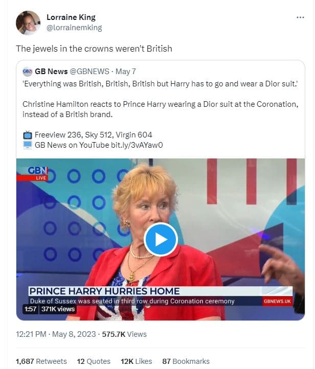 Lorraine king lorrainemking the jewels in the crowns weren't british gb news gbn