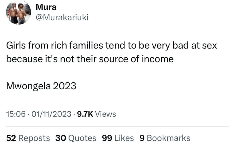 Mura murakariuki girls from rich families tend to be very bad at sex because it'