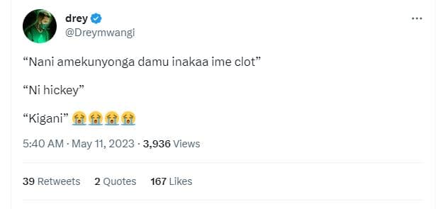 Drey dreymwangi nani amekunyonga damu inakaa ime clot ni hickey kigani 5fèff 5.4